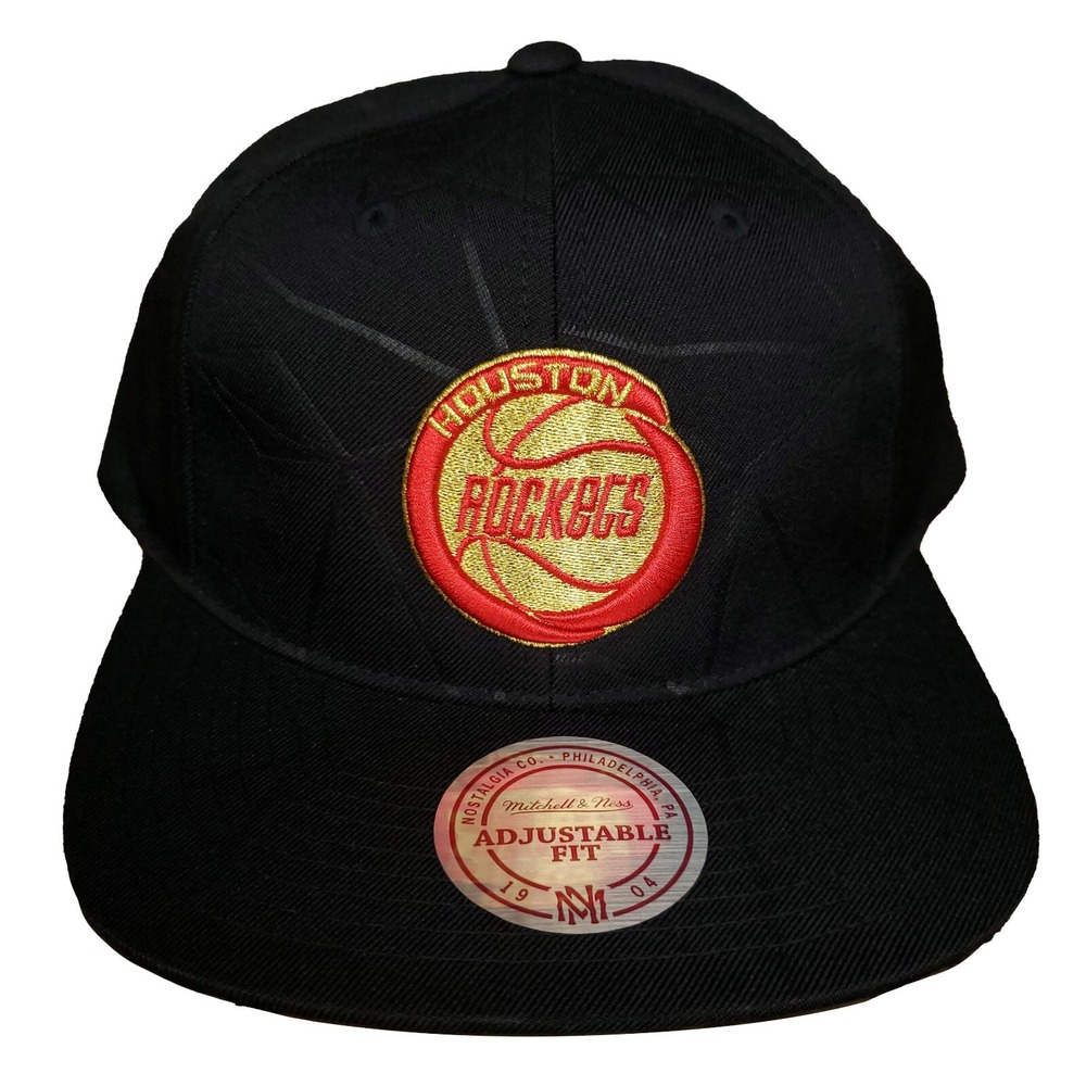 Houston Rockets Mitchell & Ness NBA Snapback Hat Cap Red Gold 3D Logo Black NWT